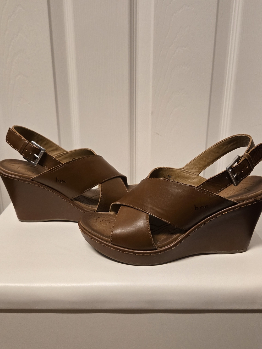 b.o.c. Tan Crisscross Wedge Slingback Sandals - Picture 2 of 5